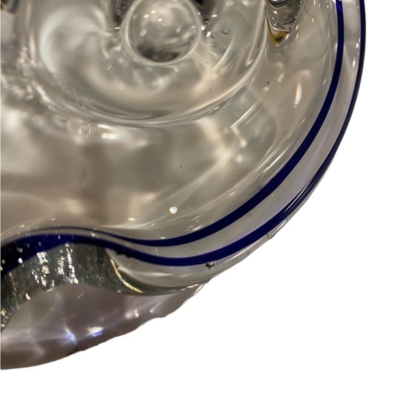 1990s Lillian Vernon Crystal Candy Bowl With Cobalt And Ruffle Edge Vintage - Picture 12 of 15